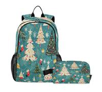 LINNIKEEEE Arte Blu Dell'albero Di Natale Set Zaino per Studenti Borsa per Il Pranzo,Borsa Scuola Leggera Resistente per Ragazzi Ragazze
