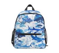 LINNIKEEEE Arte Degli Squali Blu Zaino per Bambini Zaino per Libri Mini Borsa a Tracolla con Fischietto per Viaggi Da 1 a 6 Anni