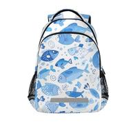 LINNIKEEEE Arte Del Pesce Del Mare Blu Ragazzi Zaino per Bambini Studente Scolastico Borsa per Viaggio Ragazze Capretto