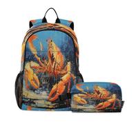 LINNIKEEEE Arte Dell'acquerello Aragosta Set Zaino per Studenti Borsa per Il Pranzo,Borsa Scuola Leggera Resistente per Ragazzi Ragazze