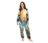 LINNIKEEEE Astronauta dello Spazio Opera d'Arte Ad Acquerello Pigiama Intero con Cappuccio,Costume da Casa Tuta per Uomo Donna