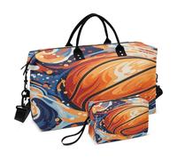 LINNIKEEEE Basket Arancione Acquerello Borsone da Viaggio Borsa da Palestra Borsa da Weekend con Borsa da Toilette per Ragazze Uomin