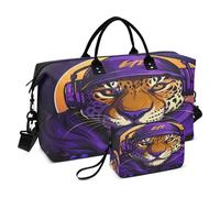 LINNIKEEEE Bella Musica Ghepardo Viola Borsone da Viaggio Borsa da Palestra Borsa da Weekend con Borsa da Toilette per Ragazze Uomin