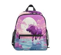 LINNIKEEEE Bisonte Viola Fantasia Zaino per Bambini Zaino per Libri Mini Borsa a Tracolla con Fischietto per Viaggi Da 1 a 6 Anni