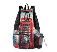 LINNIKEEEE Cabina Telefonica Acquerello Rosso Zaino Da Viaggio, Borsa A Sacco Con Coulisse Per La Palestra, Borsa Per Libri, Borsa Per Il Nuoto Per Ragazze Giovani