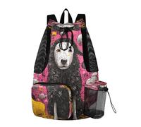 LINNIKEEEE Carino Scarabocchio Rosa Pecora Nera Zaino Da Viaggio, Borsa A Sacco Con Coulisse Per La Palestra, Borsa Per Libri, Borsa Per Il Nuoto Per Ragazze Giovani