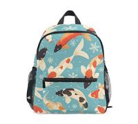 LINNIKEEEE Cartone Animato Blu Koi Pesci Zaino per Bambini Zaino per Libri Mini Borsa a Tracolla con Fischietto per Viaggi Da 1 a 6 Anni