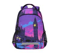 LINNIKEEEE Cartone Animato Città Viola Ragazzi Zaino per Bambini Studente Scolastico Borsa per Viaggio Ragazze Capretto