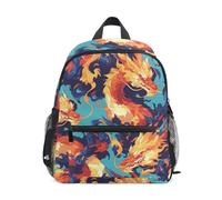 LINNIKEEEE Cartone Animato Drago Fuoco Zaino per Bambini Zaino per Libri Mini Borsa a Tracolla con Fischietto per Viaggi Da 1 a 6 Anni