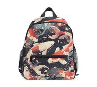 LINNIKEEEE Cartone Animato Nero Pesce Koi Zaino per Bambini Zaino per Libri Mini Borsa a Tracolla con Fischietto per Viaggi Da 1 a 6 Anni