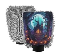 LINNIKEEEE Castello Stile Halloween Spugne a Forma di Guanto per Il Lavaggio Auto,Antigraffio e Altamente Assorbenti Guanto(2Pack)