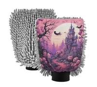 LINNIKEEEE Castello Viola Stile Halloween Spugne a Forma di Guanto per Il Lavaggio Auto,Antigraffio e Altamente Assorbenti Guanto(2Pack)