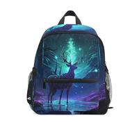 LINNIKEEEE Cervo Fantasia Verde Viola Zaino per Bambini Zaino per Libri Mini Borsa a Tracolla con Fischietto per Viaggi Da 1 a 6 Anni