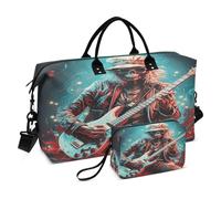 LINNIKEEEE Chitarra Natalizia Babbo Natale Borsone da Viaggio Borsa da Palestra Borsa da Weekend con Borsa da Toilette per Ragazze Uomin