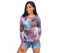 LINNIKEEEE Dipingere Nero Rosa Blu Dinamico T-Shirt Sexy da Donna a Maniche Lunghe,Maglia in Rete e Seta Ghiaccio Top Trasparente
