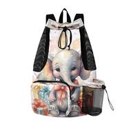 LINNIKEEEE Elefante Carino Per Bambini Zaino Da Viaggio, Borsa A Sacco Con Coulisse Per La Palestra, Borsa Per Libri, Borsa Per Il Nuoto Per Ragazze Giovani