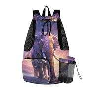 LINNIKEEEE Elefante Cielo Viola Zaino Da Viaggio, Borsa A Sacco Con Coulisse Per La Palestra, Borsa Per Libri, Borsa Per Il Nuoto Per Ragazze Giovani