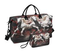 LINNIKEEEE Fantastici Cavalli Che Corrono Borsone da Viaggio Borsa da Palestra Borsa da Weekend con Borsa da Toilette per Ragazze Uomin