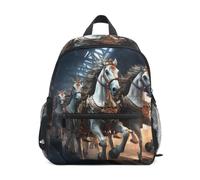 LINNIKEEEE Fantastici Cavalli D'argento Zaino per Bambini Zaino per Libri Mini Borsa a Tracolla con Fischietto per Viaggi Da 1 a 6 Anni