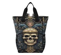 LINNIKEEEE Fantastico Teschio Dorato Borsa per Pannolini Zaino da Viaggio Borse per Mamma di Grande Capacità per Papà Donne Ragazze