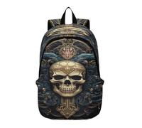 LINNIKEEEE Fantastico Teschio Dorato Zaino per Laptop Multifunzione,Borsa da Viaggio con Spallacci Imbottiti per Ragazzi Donne