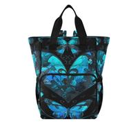 LINNIKEEEE Farfalle Blu Cuori Scuri Borsa per Pannolini Zaino da Viaggio Borse per Mamma di Grande Capacità per Papà Donne Ragazze