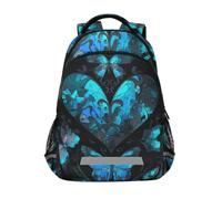 LINNIKEEEE Farfalle Blu Cuori Scuri Ragazzi Zaino per Bambini Studente Scolastico Borsa per Viaggio Ragazze Capretto