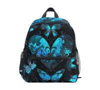 LINNIKEEEE Farfalle Blu Cuori Scuri Zaino per Bambini Zaino per Libri Mini Borsa a Tracolla con Fischietto per Viaggi Da 1 a 6 Anni