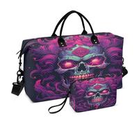 LINNIKEEEE Fiamma Del Teschio Viola Sparata Borsone da Viaggio Borsa da Palestra Borsa da Weekend con Borsa da Toilette per Ragazze Uomin