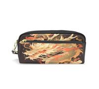 LINNIKEEEE Fiamme Del Fuoco Drago D'oro Astuccio in Pelle Astuccio Portapenne Borsa Porta Matite per Trucco Organizer per Ragazzi Ragazze