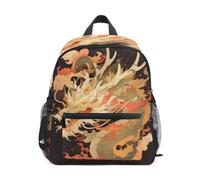 LINNIKEEEE Fiamme Del Fuoco Drago D'oro Zaino per Bambini Zaino per Libri Mini Borsa a Tracolla con Fischietto per Viaggi Da 1 a 6 Anni