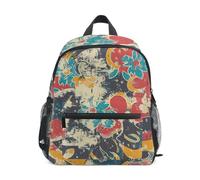 LINNIKEEEE Fiore Rosso Giallo Blu Astratto Zaino per Bambini Zaino per Libri Mini Borsa a Tracolla con Fischietto per Viaggi Da 1 a 6 Anni