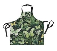 LINNIKEEEE Foglie Verdi Farfalla Impermeabile Grembiule Cucina Cuoco Grembiuli da Cameriera per Bar Giardino Donne Uomini