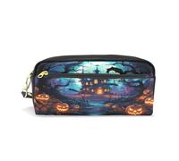 LINNIKEEEE Foresta Oscura Halloween Astuccio in Pelle Astuccio Portapenne Borsa Porta Matite per Trucco Organizer per Ragazzi Ragazze