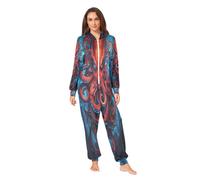 LINNIKEEEE Freddo Polpo Rosso Pigiama Intero con Cappuccio,Costume da Casa Tuta per Uomo Donna