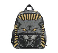 LINNIKEEEE Gatto Nero Arrabbiato Occhi Gialli Raggi Zaino per Bambini Zaino per Libri Mini Borsa a Tracolla con Fischietto per Viaggi Da 1 a 6 Anni