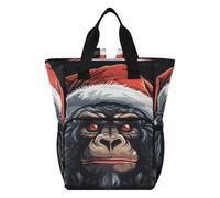 LINNIKEEEE Gorilla Cappello Rosso Natale Festivo Serio Borsa per Pannolini Zaino da Viaggio Borse per Mamma di Grande Capacità per Papà Donne Ragazze