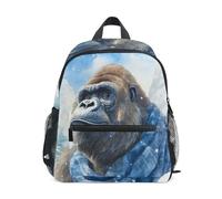 LINNIKEEEE Gorilla Freddo Acquerello Zaino per Bambini Zaino per Libri Mini Borsa a Tracolla con Fischietto per Viaggi Da 1 a 6 Anni