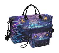 LINNIKEEEE Iguana Blu Viola Borsone da Viaggio Borsa da Palestra Borsa da Weekend con Borsa da Toilette per Ragazze Uomin