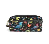 LINNIKEEEE Iguane Di Fiori Cartoon Art Astuccio in Pelle Astuccio Portapenne Borsa Porta Matite per Trucco Organizer per Ragazzi Ragazze
