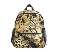 LINNIKEEEE Largo Leopardo Dorato Zaino per Bambini Zaino per Libri Mini Borsa a Tracolla con Fischietto per Viaggi Da 1 a 6 Anni