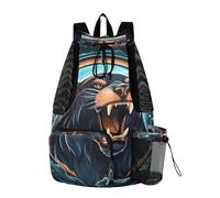 LINNIKEEEE Leone Marino Animale Arrabbiato Zaino Da Viaggio, Borsa A Sacco Con Coulisse Per La Palestra, Borsa Per Libri, Borsa Per Il Nuoto Per Ragazze Giovani