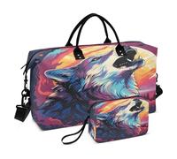 LINNIKEEEE Lupo Fantastico Acquerello Fantasia Borsone da Viaggio Borsa da Palestra Borsa da Weekend con Borsa da Toilette per Ragazze Uomin