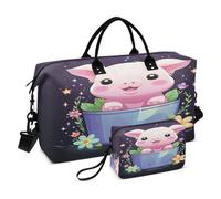 LINNIKEEEE Maiale Carino Acquerello Divertente Borsone da Viaggio Borsa da Palestra Borsa da Weekend con Borsa da Toilette per Ragazze Uomin
