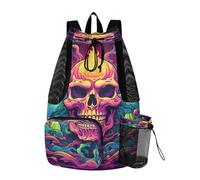 LINNIKEEEE Mostro Teschio Sparato Zaino Da Viaggio, Borsa A Sacco Con Coulisse Per La Palestra, Borsa Per Libri, Borsa Per Il Nuoto Per Ragazze Giovani