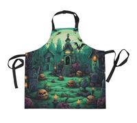 LINNIKEEEE Motivo Halloween Verde Impermeabile Grembiule Cucina Cuoco Grembiuli da Cameriera per Bar Giardino Donne Uomini