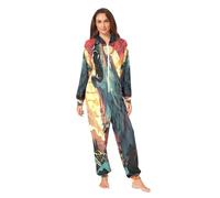 LINNIKEEEE Opera d'Arte Ad Acquerello Lupo Che Ulula Pigiama Intero con Cappuccio,Costume da Casa Tuta per Uomo Donna