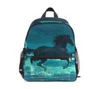 LINNIKEEEE Opera D'arte Cavallo Nero Zaino per Bambini Zaino per Libri Mini Borsa a Tracolla con Fischietto per Viaggi Da 1 a 6 Anni