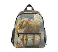 LINNIKEEEE Opera D'arte Di Clou Elefante D'oro Zaino per Bambini Zaino per Libri Mini Borsa a Tracolla con Fischietto per Viaggi Da 1 a 6 Anni