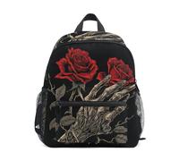 LINNIKEEEE Opera D'arte Rosa Rossa Zaino per Bambini Zaino per Libri Mini Borsa a Tracolla con Fischietto per Viaggi Da 1 a 6 Anni